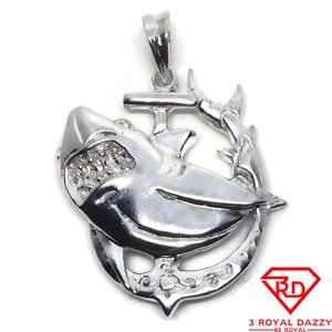 Shark on Anchor 3D Pendant 925 Sterling Silver